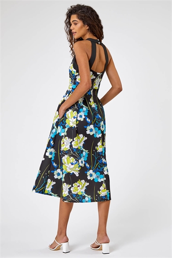 Lime Floral Fit And Flare Luxe Stretch Dress, Image 2 of 5