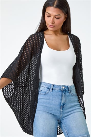 Black Textured Knit Cardigan Cover Up