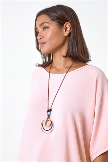 Pink Plain Tunic Top With Necklace