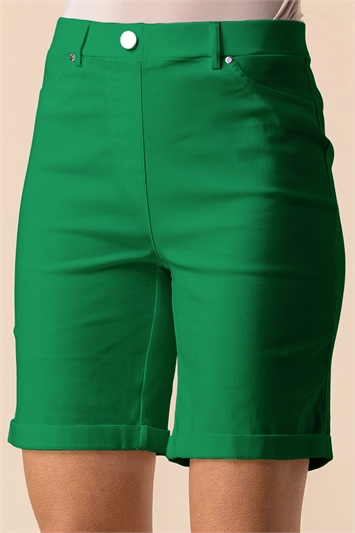 Green Turned Hem Stretch Shorts