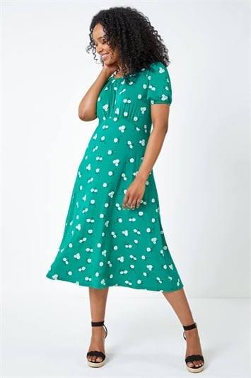 Green Petite Floral Print Midi Dress