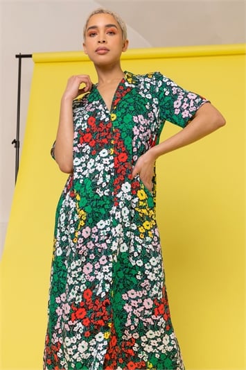 Multi Ditsy Floral Midi Shirt Dress, Image 1 of 5