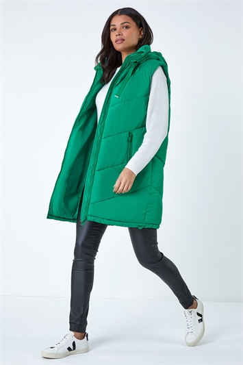Green Quilted Hooded Gilet