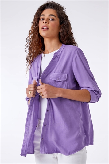 Lavender Plain Utility Button Through Shirt, Image 1 of 5