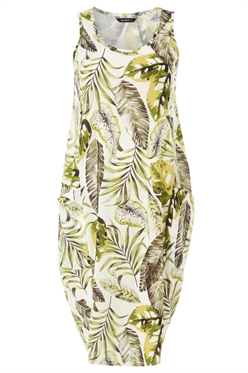 Lime Palm Print Pocket Cocoon Dress, Image 5 of 5