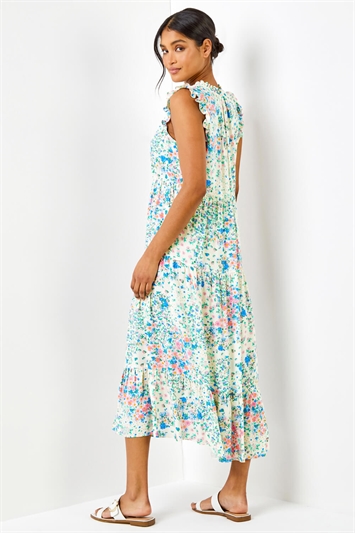 Ivory Ditsy Floral Print Frill Detail Maxi Dress, Image 2 of 6