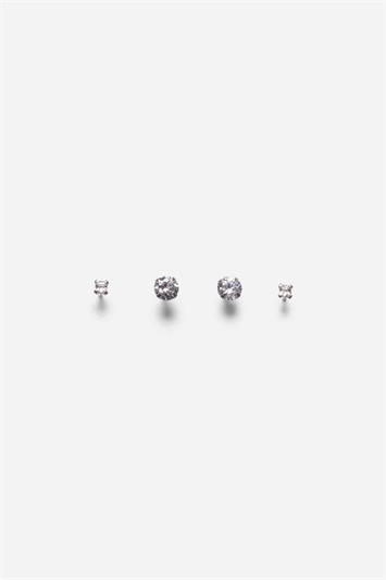 Metallic Sterling Silver Cubic Zirconia Stud Earring Set