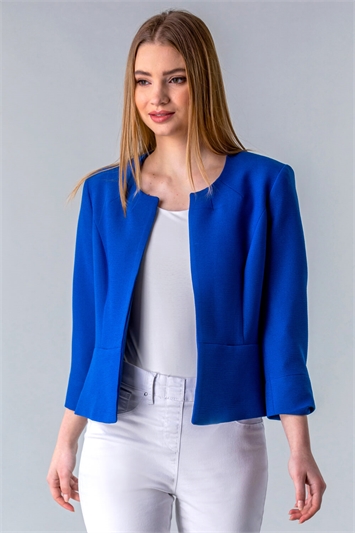 Royal Blue Textured Cropped Jacket
