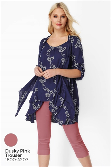 Navy Floral Print Crinkle Tunic, Image 6 of 8