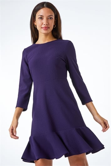 Purple Textured Frill Hem Dress