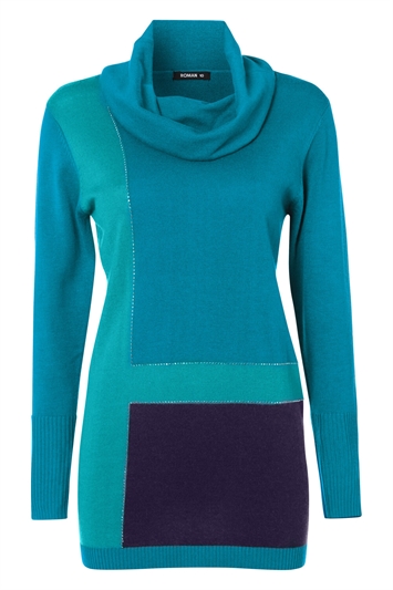 Teal Colour Block Tunic , Image 4 of 4