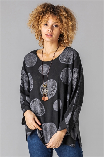 Black Spot Print Top with Necklace