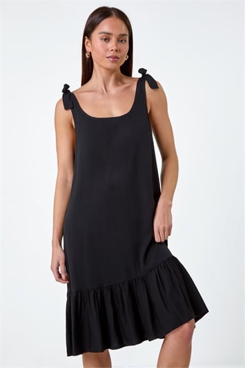 Black Petite Bow Detail Frilled Dress