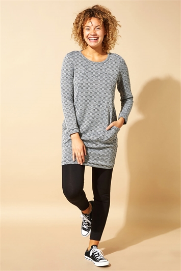Check Detail Textured Tunic Dress