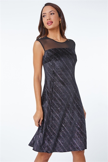 Black Shimmer Velvet Fit & Flare Dress