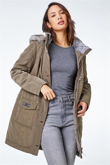 Faux Fur Trim Hooded Parka Coat and this?