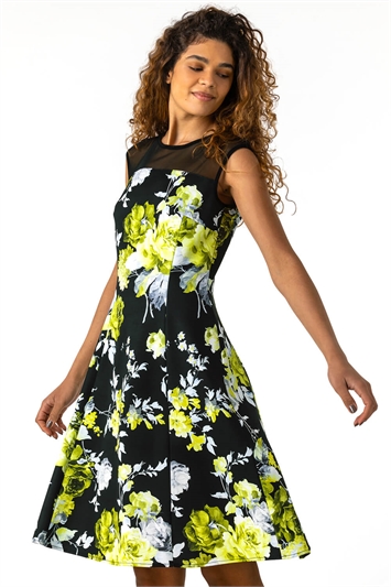 Lemon Floral Print Fit And Flare Dress, Image 3 of 5