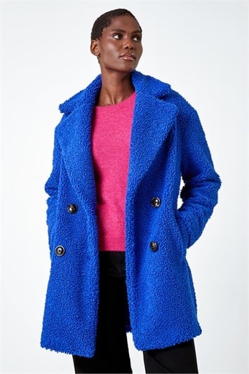 Blue Faux Fur Longline Teddy Coat