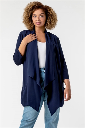 Navy Curve Waterfall Front Jersey Cardigan