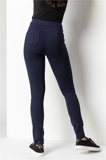 Navy Zip Detail Stretch Trouser, Image 2 of 4