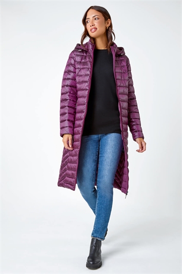 Purple Longline Hooded Padded Coat