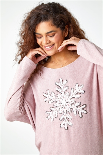 Pink Embellished Snowflake Stretch Top