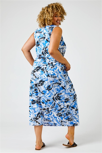 Royal Blue Curve Abstract Tropical Print Maxi Dress, Image 2 of 6