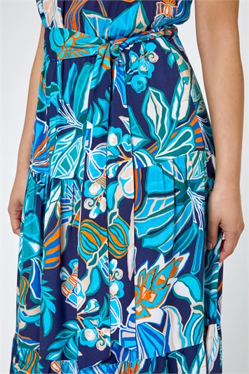 Blue Petite Floral Print Tiered Dress, Image 5 of 5