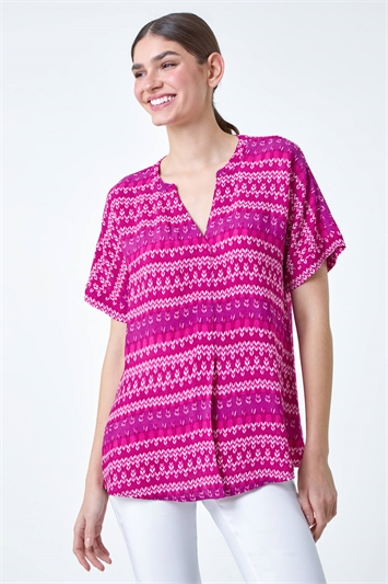 Pink Aztec Stripe Print Woven Top