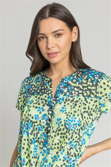 Lime Spot Floral Print Tie Detail Top, Image 4 of 4