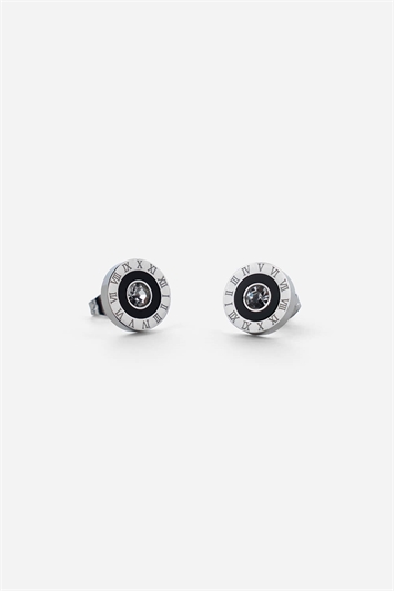Metallic Stainless Steel Diamante Clock Earrings