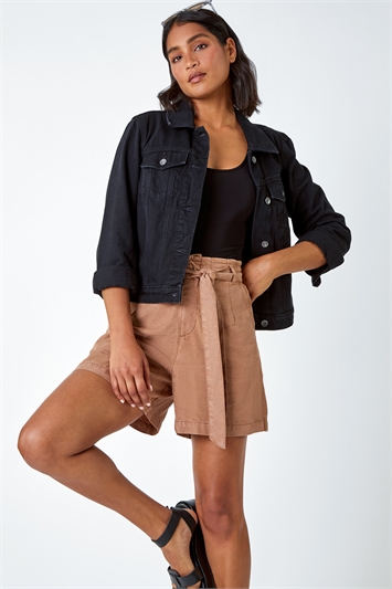 Brown Relaxed Tie Waist Pocket Shorts