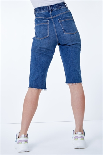 Denim Raw Hem Knee Length Shorts , Image 5 of 5