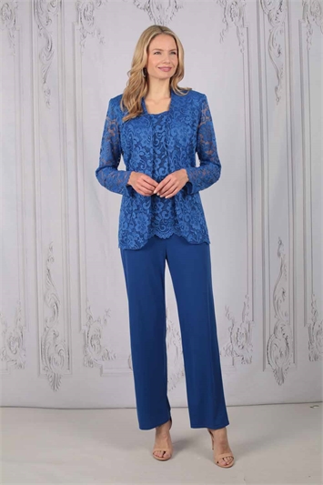 Blue Julianna Lace Jacket Trouser Suit Set