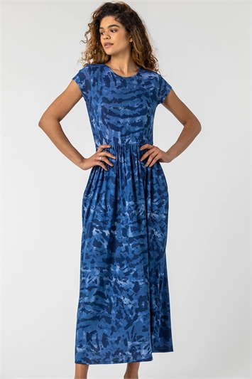 Blue Camo Print Jersey Maxi Dress, Image 3 of 5