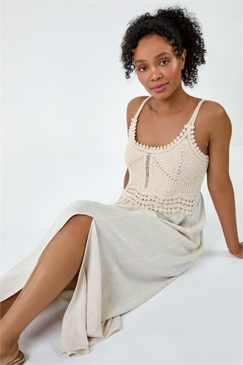 Cream Petite Crochet Bodice Cotton Maxi Dress