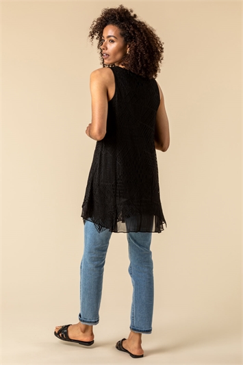 Black Stretch Lace Hanky Hem Vest Top, Image 2 of 4