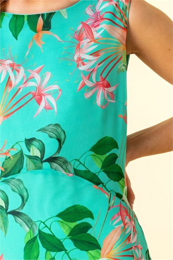 Turquoise Tropical Print Chiffon Dress, Image 4 of 4
