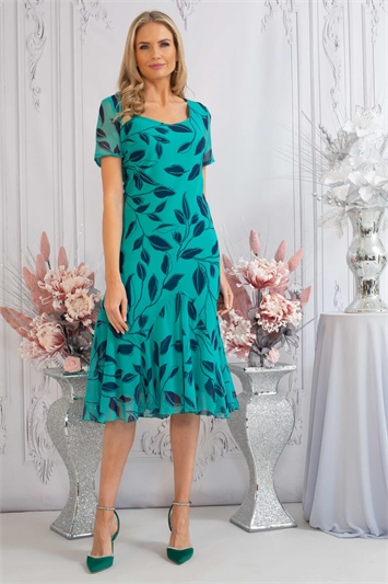 Green Julianna Floral Print Chiffon Dress