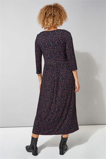 Ditsy Print 3/4 Sleeve Midi Dress