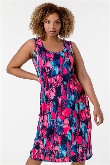 Fuschia Curve Abstract Print Cocoon Dress