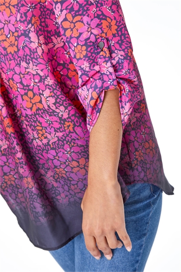 Pink Floral Print Ombre Collared Overshirt, Image 5 of 5