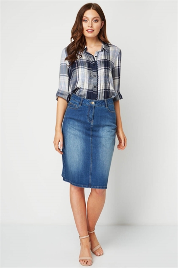 A-Line Denim Skirt in Blue - Roman Originals UK