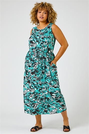 Jade Curve Abstract Tropical Print Maxi Dress, Image 3 of 5