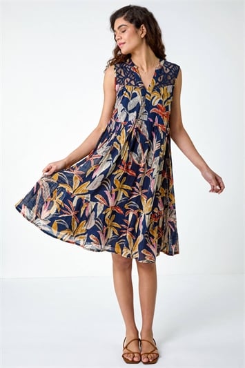 Floral Contrast Lace Trim Midi Skirt