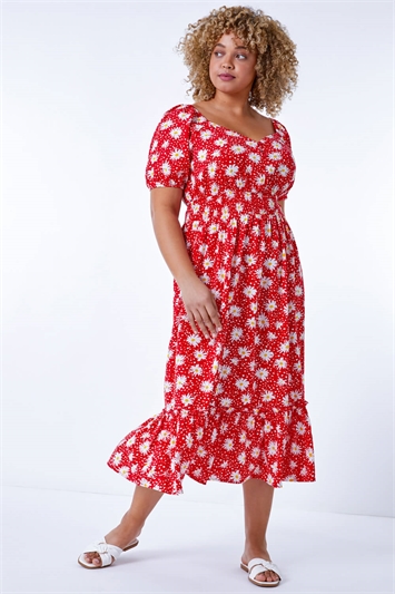Red Curve Floral Print Midi Dress, Image 4 of 5