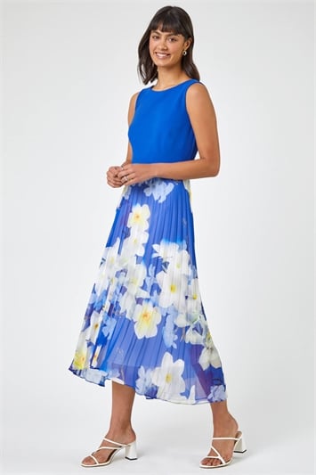 Royal Blue Floral Print Fit & Flare Dress