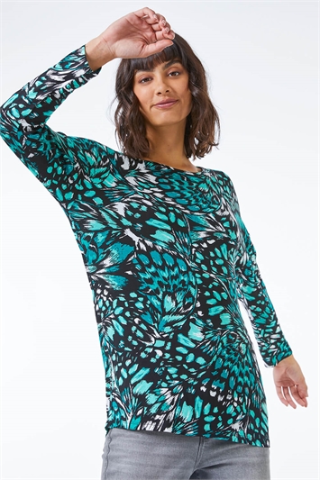 Green Abstract Print Cowl Back Top