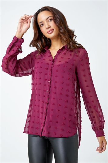 Red Textured Polka Dot Blouse