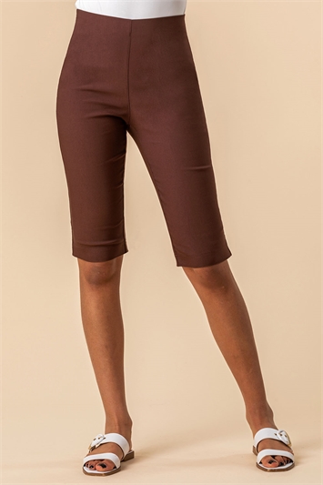 Brown Stretch Knee Length Shorts